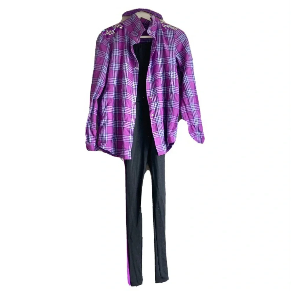 Weissman dance costume snap yo fingers hip hop purple plaid black unitard large